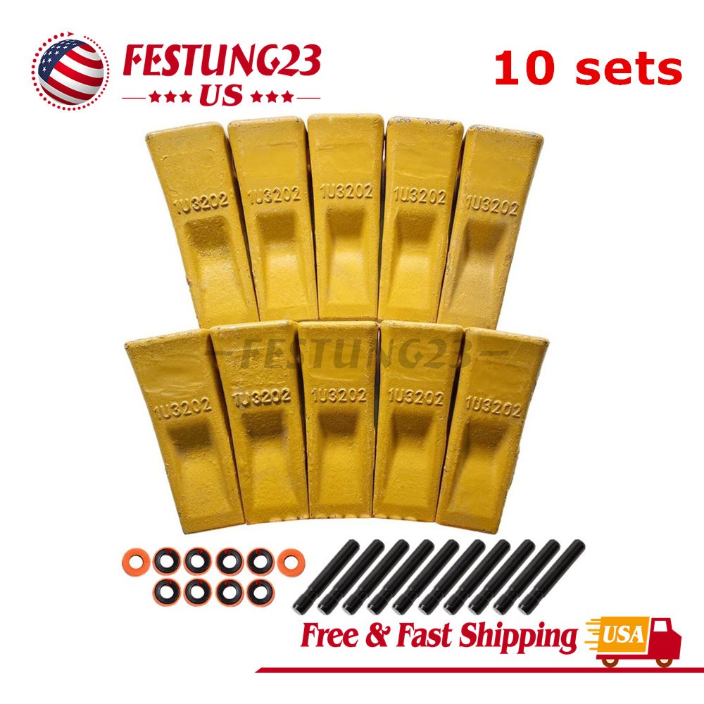 10 PK 1U3202 Bucket Teeth with Pins 8E6208 Retainers 8E6209 for J200 Series