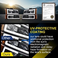 LED DRL Headlight 03-06 Silverado Avalanche GM250222 Clear Lens Chrome Amber