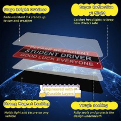 Reflective Funny New Driver Car Magnets, 3 Pack, 9.8×3.3 Inch, Removable Waterpr