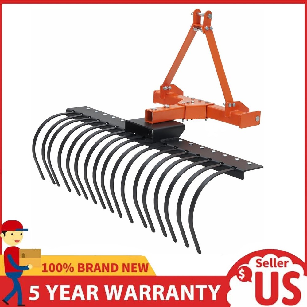 50″ 3 Point Landscape Rack for Category-0 Cat-1 Tractor, Steel Tractor Rake Lawn