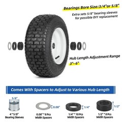 GICOOL 16×6.50-8 Riding Lawn Mower Rubber Tire and Wheel, 2 16×6.50-8″, gray