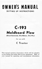 IH International McCormick Farmall C Super C-193 1 Bottom Moldboard Plow Manual