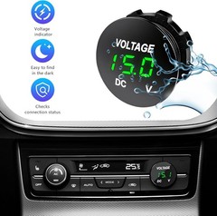 Waterproof Mini LED Digital Voltmeter Gauge Round Panel, 12V 24V Color: Green