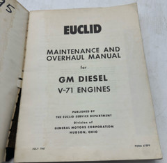 1961 Euclid GM V-71 Diesel Engine Maintenance and Overhaul Manual SKU Y