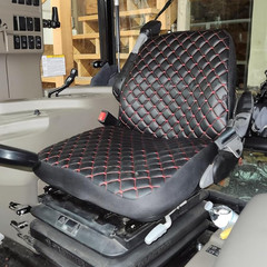 Heavy Duty Tractor Seat Cover Forklift Black Leather Red Stitch No Headrest
