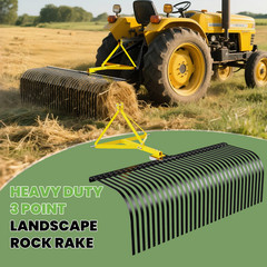 3 Point 60” Rotating Landscape Rock Rake for Category 1 Tractor Attachment Back