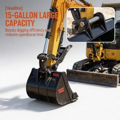 15Gal Flat Tooth Backhoe Bucket w/Pin, Carbon Steel Excavator Attachment for San