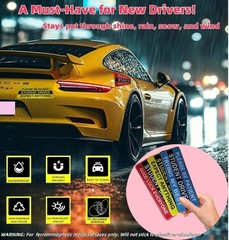 Reflective Funny New Driver Car Magnets, 3 Pack, 9.8×3.3 Inch, Removable Waterpr