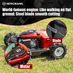 Remote-controlled gasoline lawn mower, suitable for backyards and outdoors.