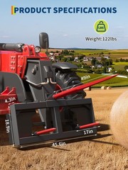 49″ Hay Spear for Tractor & Skid Steer, 2-Piece 17″ Stabilizer Forks Attachment