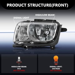 Halogen Headlight Assembly for 2010-13 Camaro NON Projector OE Chrome Pair