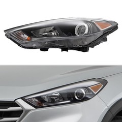 Headlight Assembly 2016-2018 Hyundai Tucson Halogen LED DRL Black Housing Pair