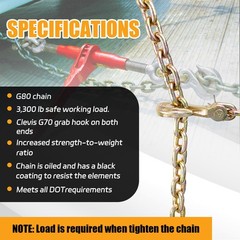 1/4″ Tow Chain | WLL 3,300 Lbs | 16FT High Strength G80 1/4 Inch x