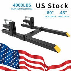 4000Lbs 60″ Tractor Clamp On Pallet Forks Bucket Quick Attach W/ Stabilizer Bar