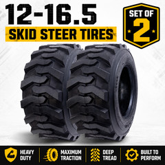 2-Pack 12-16.5 Skid Steer Tires 12 Ply 12×16.5 Industrial Loader Tire Heavy Duty