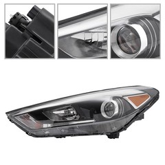 Headlight Assembly 2016-2018 Hyundai Tucson Halogen LED DRL Black Housing Pair