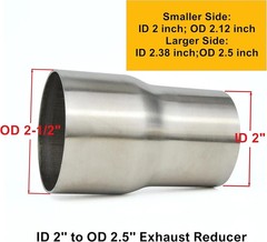 Stainless ID 2 inch to OD 2.5 inch Exhaust Adapter Reducer (2″ ID to 2-1/2″ O