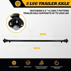 5 Lug Trailer Axle 3500 lbs 89 inch Hubface 74 inch Spring Center 5 * 4.5 Bol…