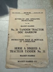 1950 Massey Harris No. 31 Tandem Tractor Disc Harrow Set Up/operate Instructions