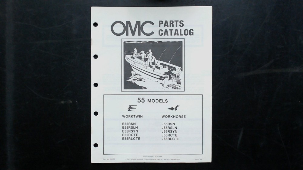 OMC 55 Models Parts Catalog E55 J55 Workhorse Worktwin 1982 Manual