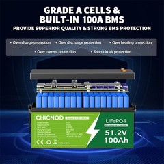 48V 100Ah LiFePO4 Lithium Battery Built-in 200A BMS 54.8V Battery For Golf Carts
