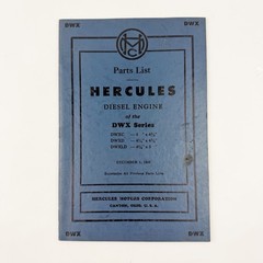 Hercules Diesel Engine Parts List Book DWX Series C D LD Vintage 1949