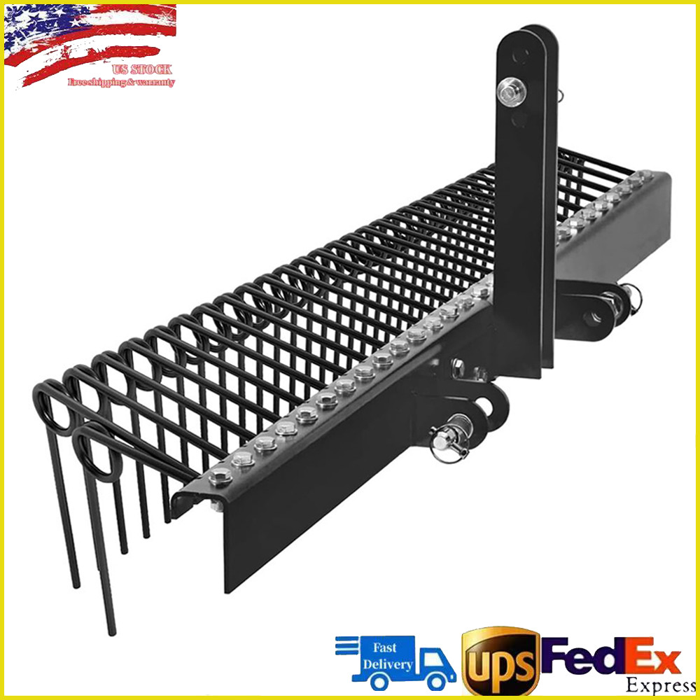 3 Point 60″ Pine Straw Rake Landscape Rake for Cat0 & Cat1 Tractor Attachment