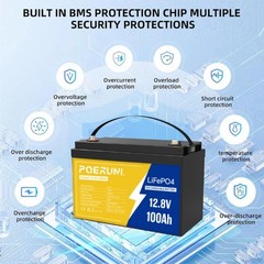 12V 100Ah LiFePO4 Lithium Battery with 100A BMS for RV Marine Trolling Off-grid