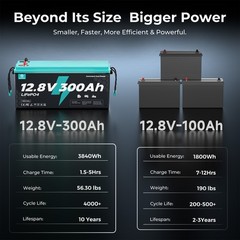 12V 300Ah LiFePO4 Battery Deep Cycles 3840Wh 200A BMS for RV Solar Home Boat