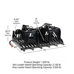 Titan Attachments 72″ Skeleton Rock Grapple Rake Quick Tach Bucket Loader