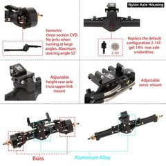 MEUS RACING Nylon SCX24 Axles with Isokinetic 3-Section Front and Rear, Black