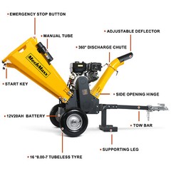 MechMaxx 5” DUCAR 420cc 15HP E-start Gasoline Engine Wood Chipper,GS1500