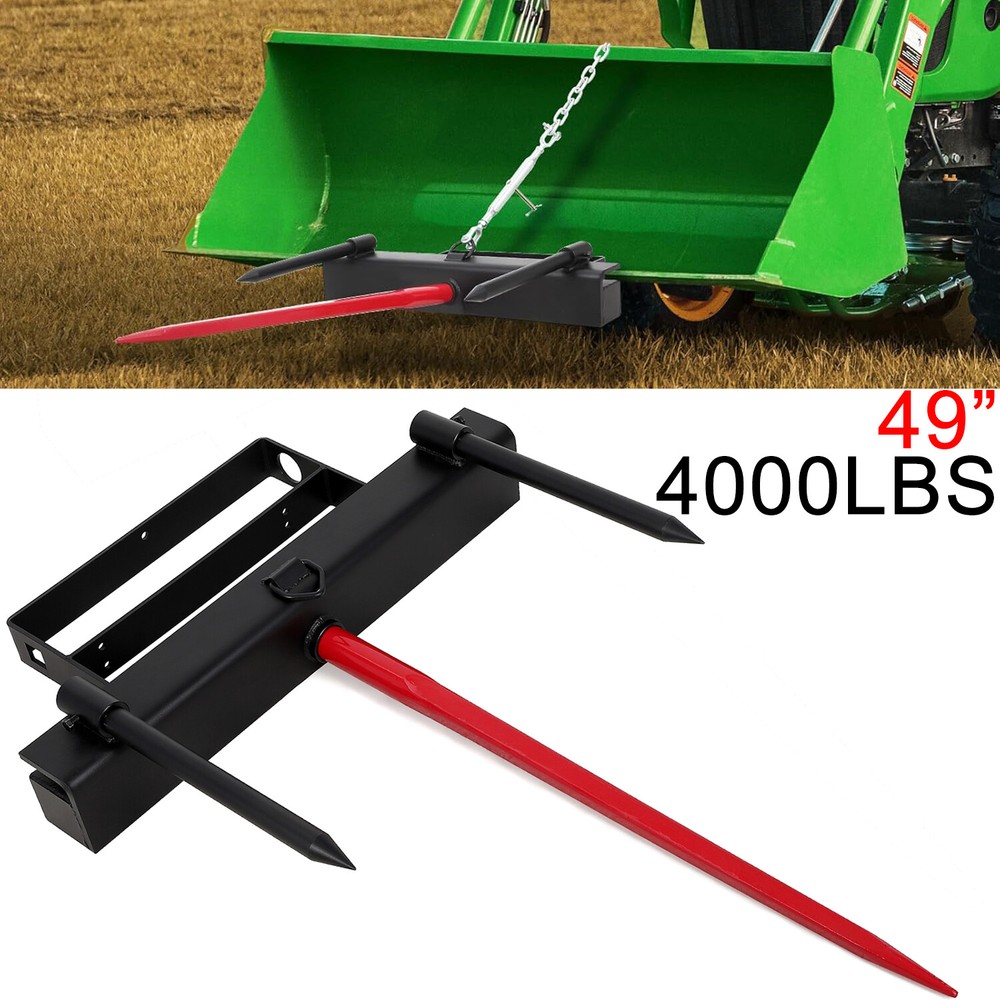 49″ Hay Spear Bale Spear Skid Steer Loader Tractor Bucket Attachment Quick Attac
