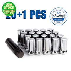 1/2-20 Closed End Spline Lug Nuts 2″ Tall 60° Conical Chrome 20pc + Key Set