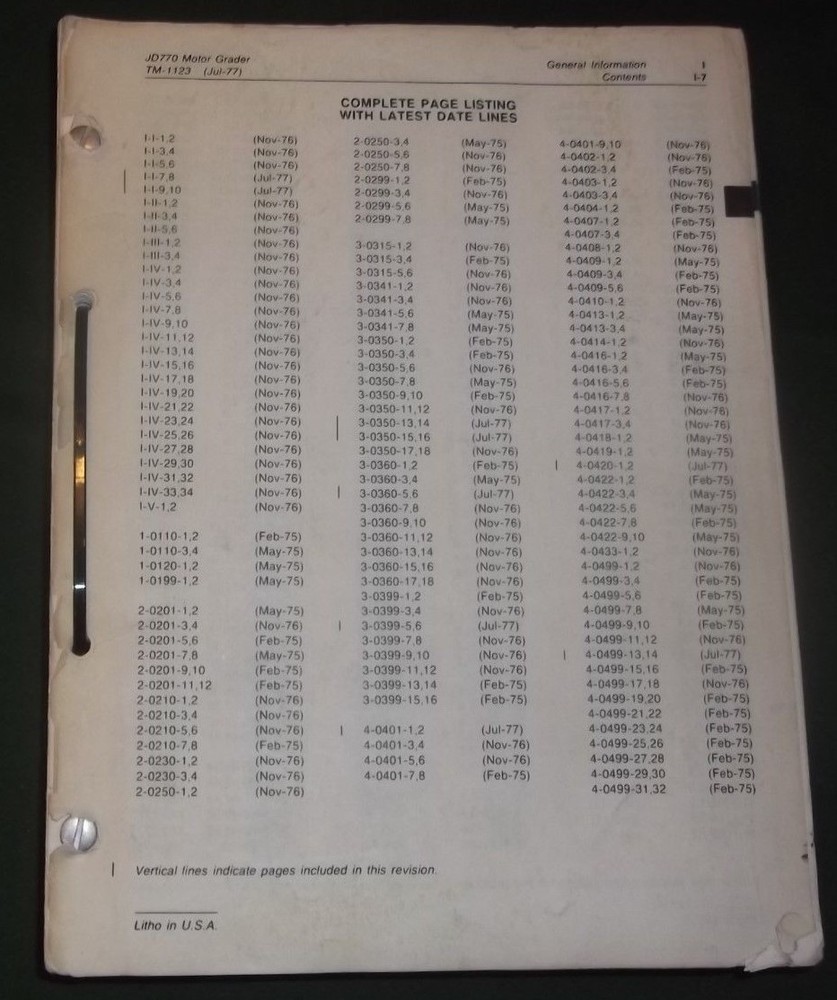 JOHN DEERE JD-770 MOTOR GRADER TECHNICAL SERVICE SHOP REPAIR MANUAL BOOK TM-1123