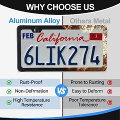 Matte Black 2-Pack License Plate Frames, Rust-Proof Aluminum Holder with No-Cove