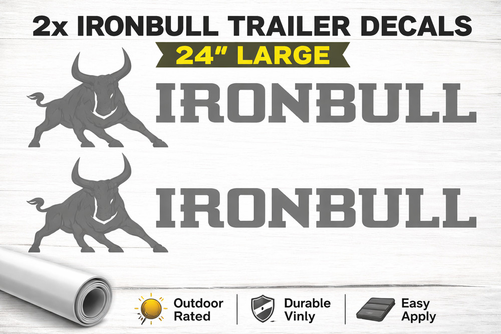 Iron Bull Ironbull Trailer Decals Replacement Stickers 24″ Set Of 2 SILVER