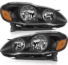 Toyota Corolla 03-08 Headlight Assembly Black Housing Amber Reflector Clear Lens