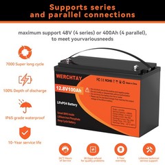 100Ah LiFePO4 Lithium Battery 12V BMS Deep Cycle for RV Marine Solar Off-grid