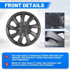 16 Inch Black Matte Hubcaps Set of 4 ABS Universal Wheel Rim Covers 5084