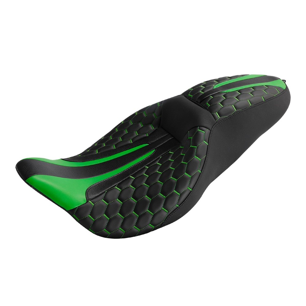 2-Up Seat Green Leather Electra Glide Classic Street Glide Road Glide 2009-2023
