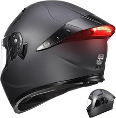 RSYSO FULL FACE MOTORCYCLE HELMET LED DUAL VISOR TAIL LIGHT SIZE: L – MATTE GRAY