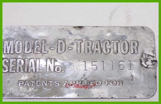John Deere D Serial Number Tag * S/N 151161 * 1 of 3340 Built * Aluminum Tag