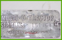 John Deere D Serial Number Tag * S/N 151161 * 1 of 3340 Built * Aluminum Tag