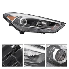 Headlight Assembly 2016-2018 Hyundai Tucson Halogen LED DRL Black Housing Pair