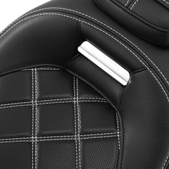 Motorcycle Driver Passenger Seat Low Profile Two-Piece White Stitching 2009-2023