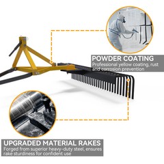 60in 3-Point Hitch Cat 1 Landscape Rake, 360° Rotatable Tow-Behind Tractor Rake