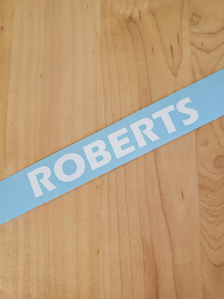 ROBERTS Last name decal sticker vinyl (2) PAIR Gloss WHITE 8″ FAST USA