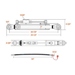 Uimoso Hydraulic Top Link Cat.1-1 / Cat.2-2 18 1/8″ – 31 7/8″ with 2x Hoses