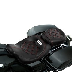 Motorcycle Seat Low Profile Two-Piece 2-Up with Red Stitching for Touring